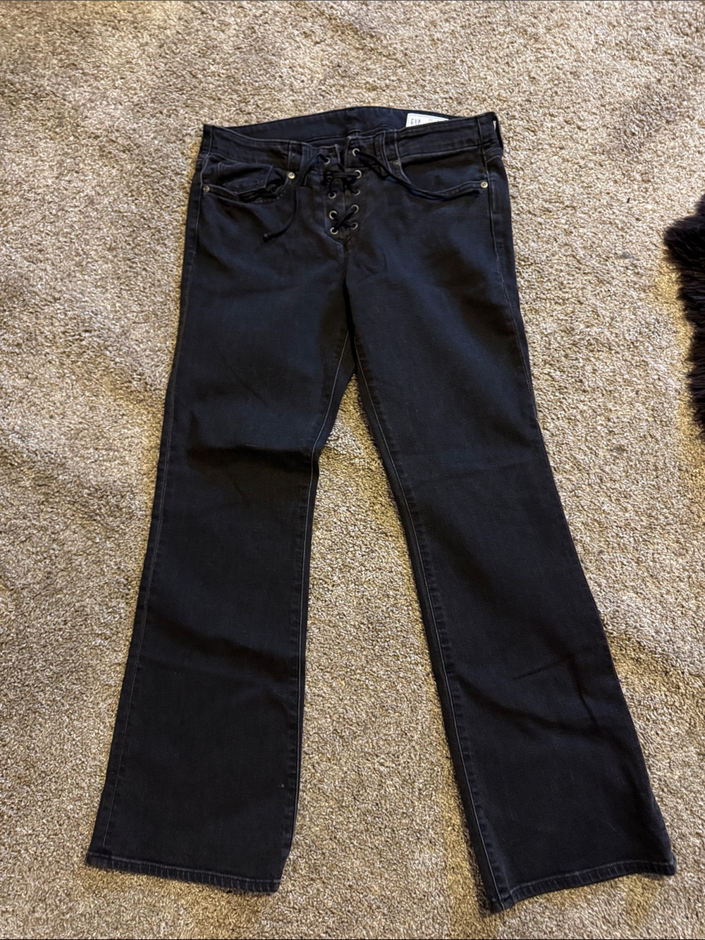 Black tie front lace up long & lean low rise jeans GAP 8s short boot cut bootcut